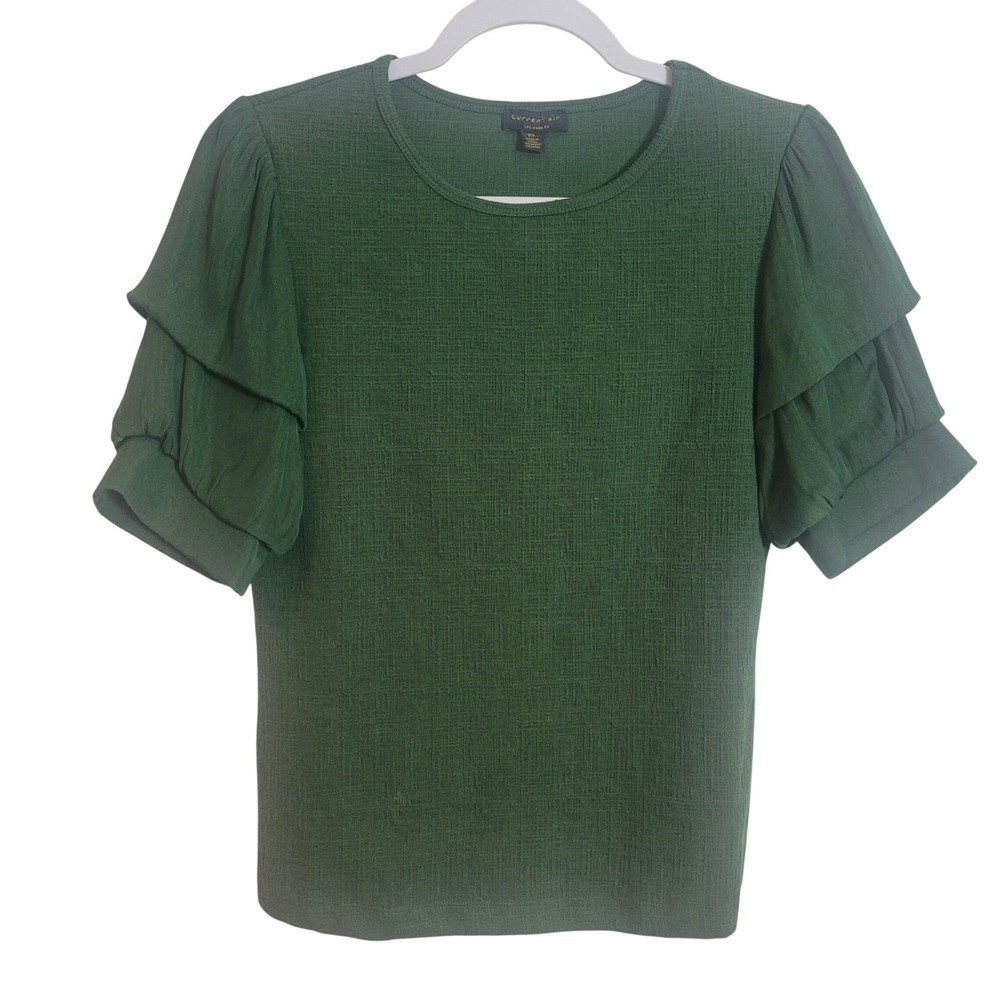 Current‎ Air Green Textured Blouse with Tiered Ruffle Sleeves Women's XS Fairy